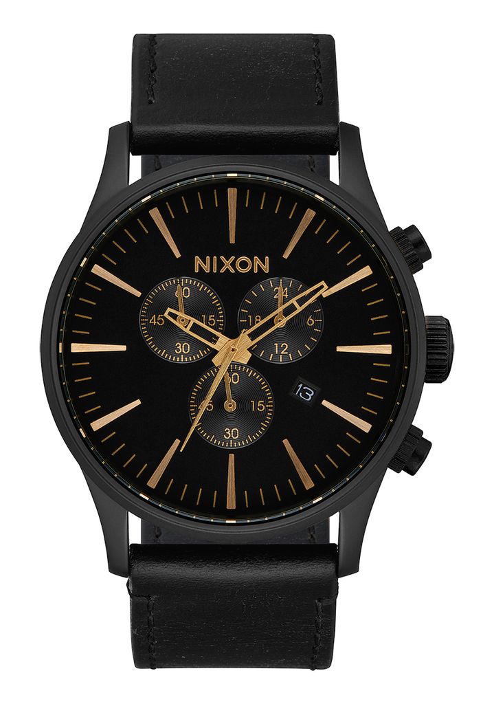 Black / Gold / Black Watches Nixon Sentry Chrono Leather Watches | 582WXOPZE