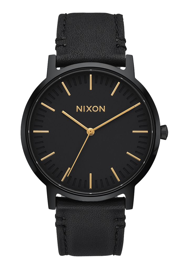 Black / Gold Watches Nixon Porter Leather Watches | 431VIRFPE