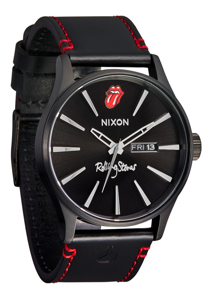 Black Watches Nixon Rolling Stones Sentry Leather Watches | 407ZOLUTM