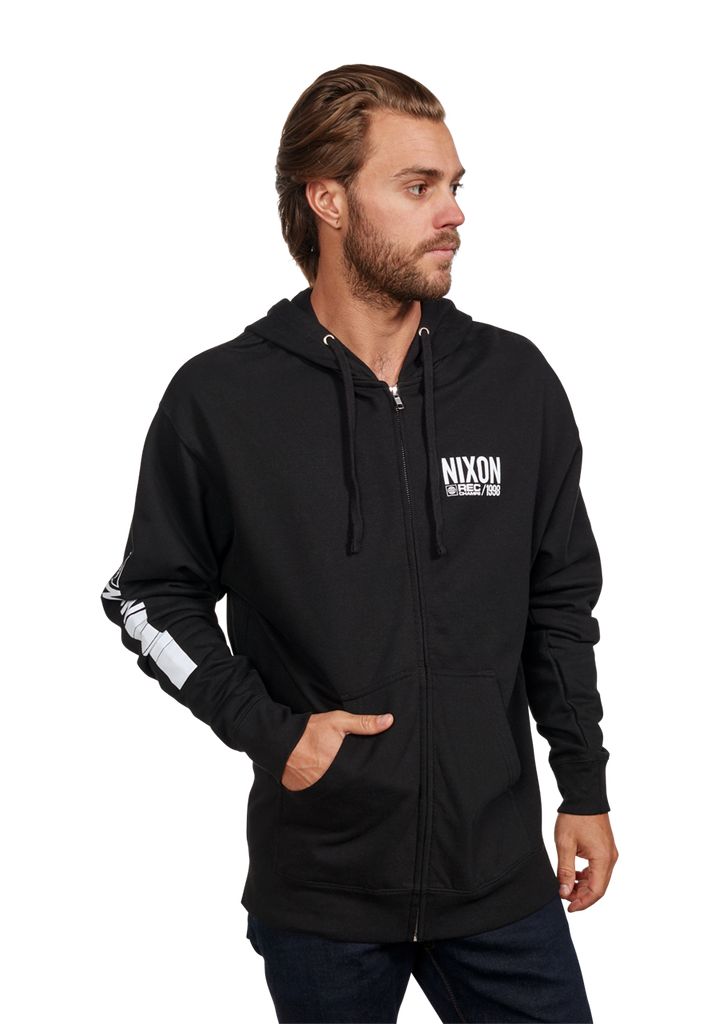 Black / White Apparel Nixon Track Zip Hoodie | 643WOVNUT