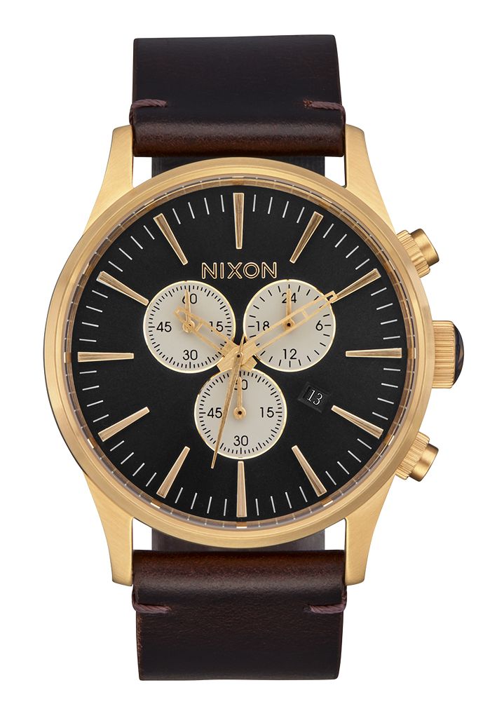 Gold / Black Watches Nixon Sentry Chrono Leather Watches | 237ATJBOF