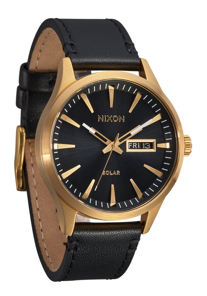 Gold / Black Watches Nixon Sentry Solar Leather Watches | 192IZQVLP