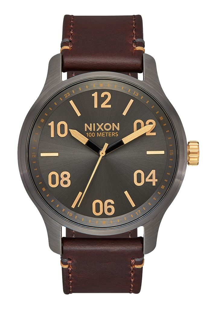 Grey / Gold Watches Nixon Patrol Leather Watches | 016RSETMN