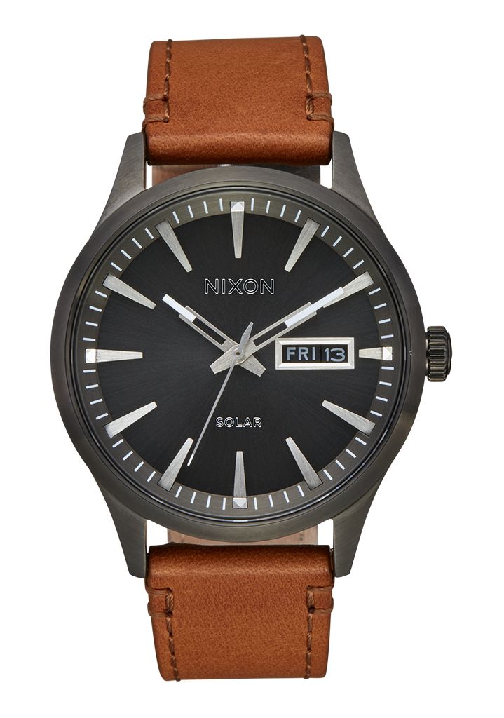 Grey Watches Nixon Sentry Solar Leather Watches | 528CAHIZL