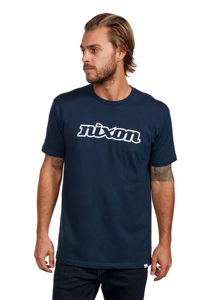 Navy / White Apparel Nixon OG Script Eco-Repreve® T Shirts | 016ESOFTR