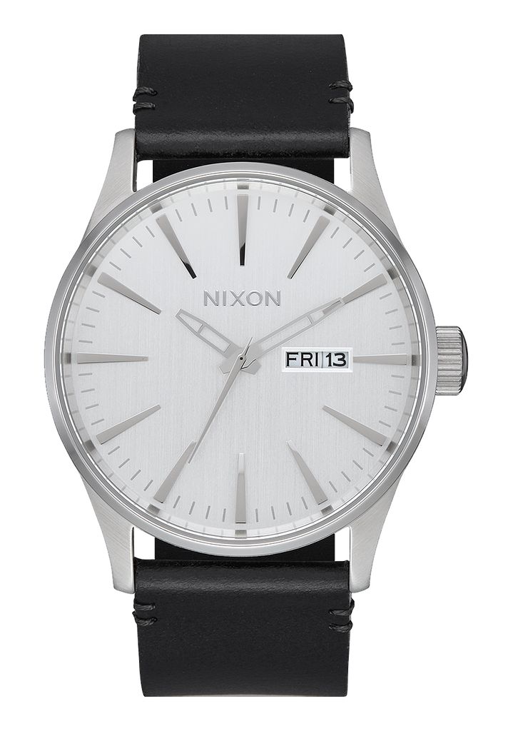 Silver / Black Watches Nixon Sentry Leather Watches | 629JDXFCH