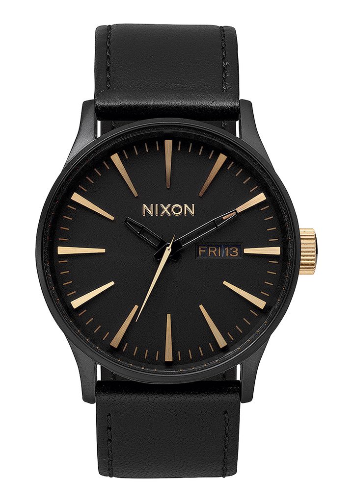 Black / Gold Watches Nixon Sentry Leather Watches | 037IDEHQJ