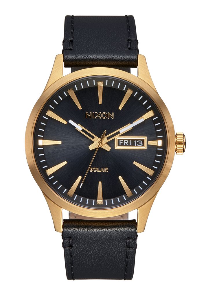 Gold / Black Watches Nixon Sentry Solar Leather Watches | 192IZQVLP