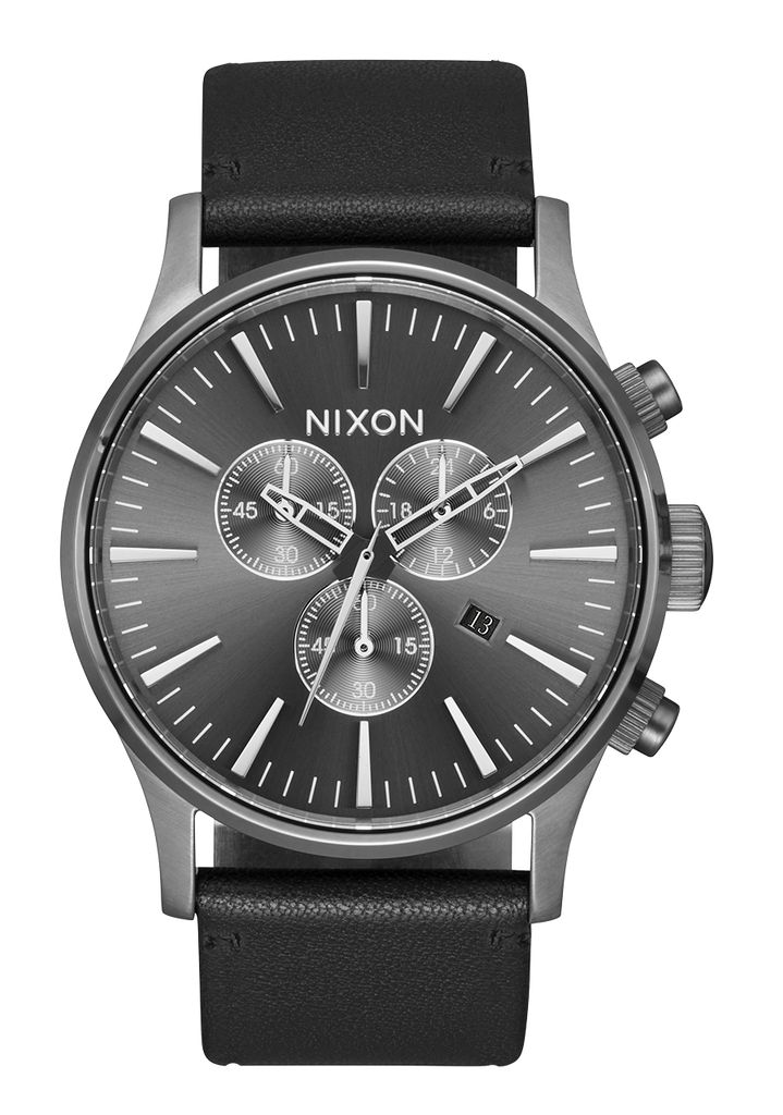 Grey / Black Watches Nixon Sentry Chrono Leather Watches | 143ORAEVI