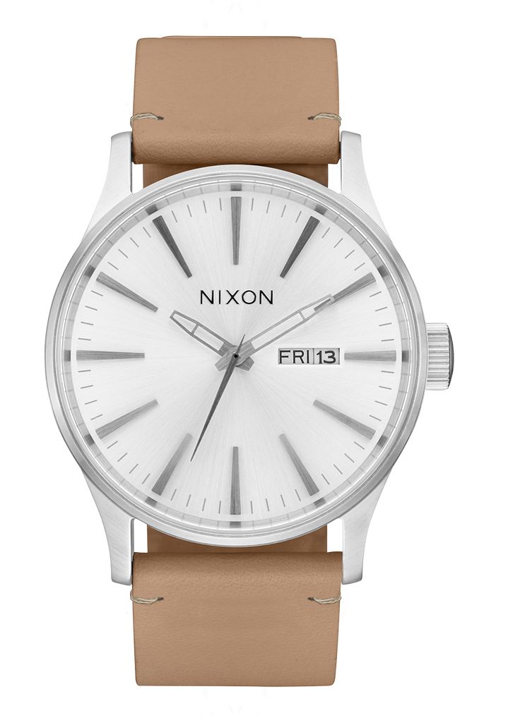 Silver / Brown Watches Nixon Sentry Leather Watches | 256FSVRCO